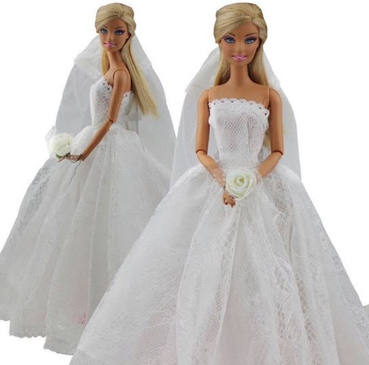 Voor de Pop | Witte Prinsessen Trouwjurk voor modepop | Barbie | Poppenkleertjes | Poppenkleding | Poppen accessoires